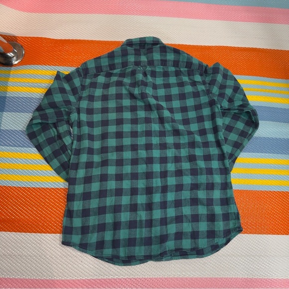 J. Crew Teal Navy Blue Plaid Flannel Button Up Shirt Men’s Size Medium - Picture 2 of 3
